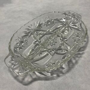 Vintage Anchor Hocking PRESCUT Star Pattern Divided Relish Dish Clear Glass 10"